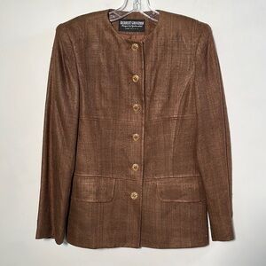 HERBERT GROSSMAN/CYNTHIA SOBEL SAKS Silk/Linen Career Caramel Button Up Blazer 4